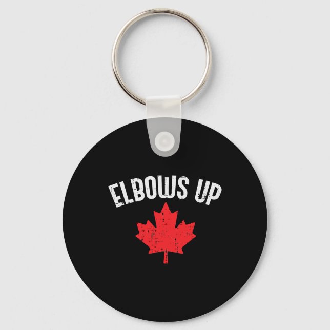 Maple Leaf Elbows Up Canada Funny Canadian Hockey  Key Ring (Front)