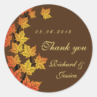 Maple Leaf Fall Autumn Wedding Sticker Brown