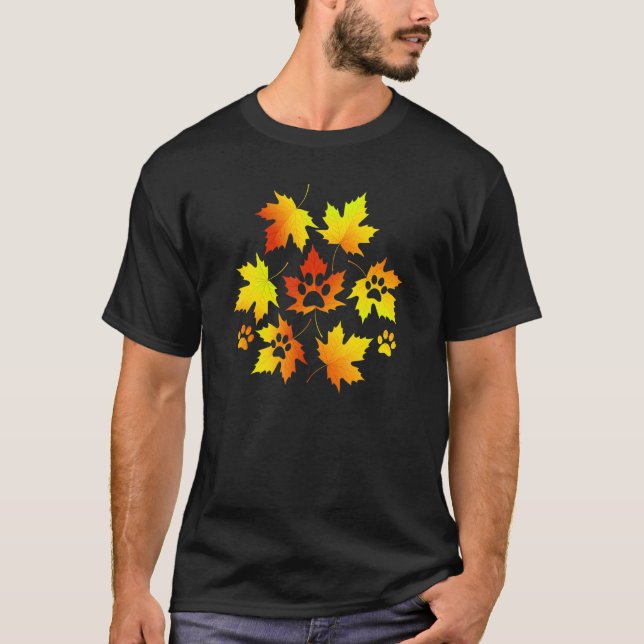 Maple Leaf Flying Paw Dog Autumn Leaves Season Col T-Shirt (Front)