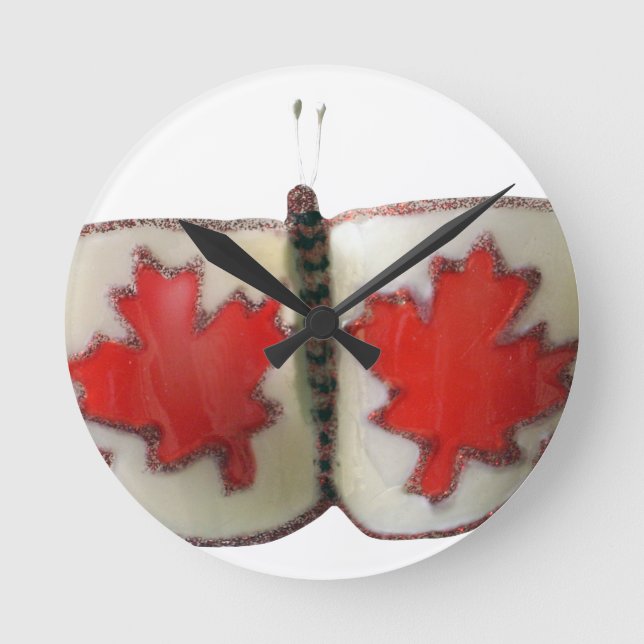 "Maple Leaf Monarch" Canadian Flag Butterfly  Round Clock (Front)