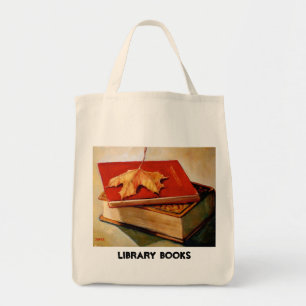 MAPLE LEAF, OLD BOOKS, LIBRARY TOTE BAG