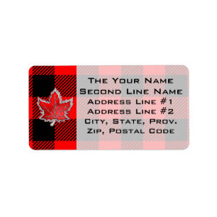 Maple Leaf on Buffalo Check Red Black Plaid Decor Label