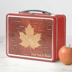 Maple Leaf On Inner Birch Bark Metal Lunch Box