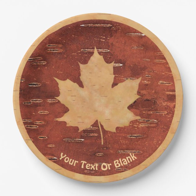 Maple Leaf On Inner Birch Bark Paper Plate (Front)