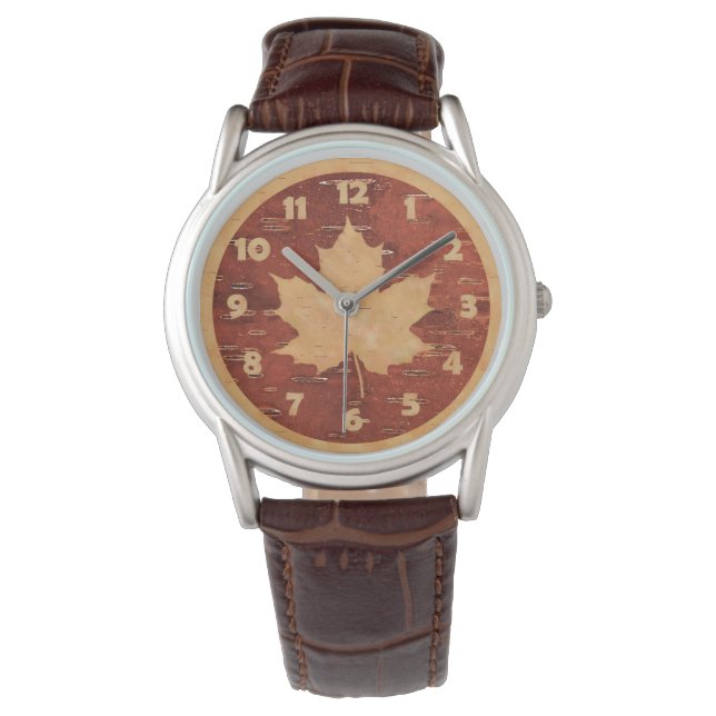 Maple Leaf On Inner Birch Bark Watch (Front)