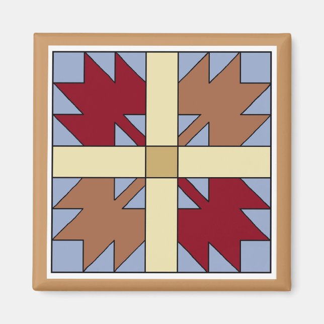 Maple Leaf Quilt Pattern Square Magnet (Front)