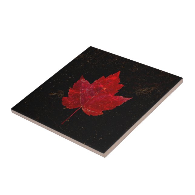 Maple Leaf Red Black Gold Country Fall Texture Tile (Side)