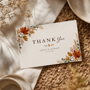 Maple Leaf Rustic Fall Autumn Wedding Thank You Card