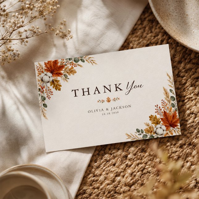 Maple Leaf Rustic Fall Autumn Wedding Thank You Card (Creator Uploaded)