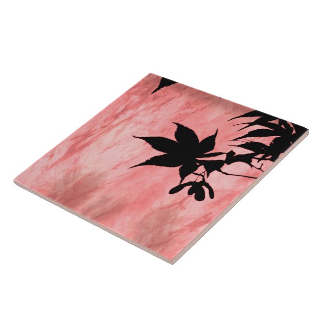 Maple Leaf Silhouette Red Marble Tile (Side)