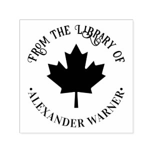 Maple Leaf Silhouette Round Library Book Name Self-inking Stamp