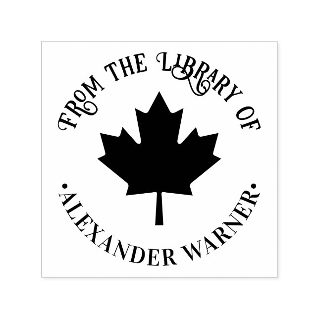 Maple Leaf Silhouette Round Library Book Name Self-inking Stamp (Design)