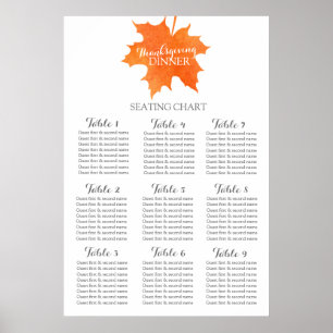 Maple leaf thanksgiving dinner Table Planner 1-9 Poster