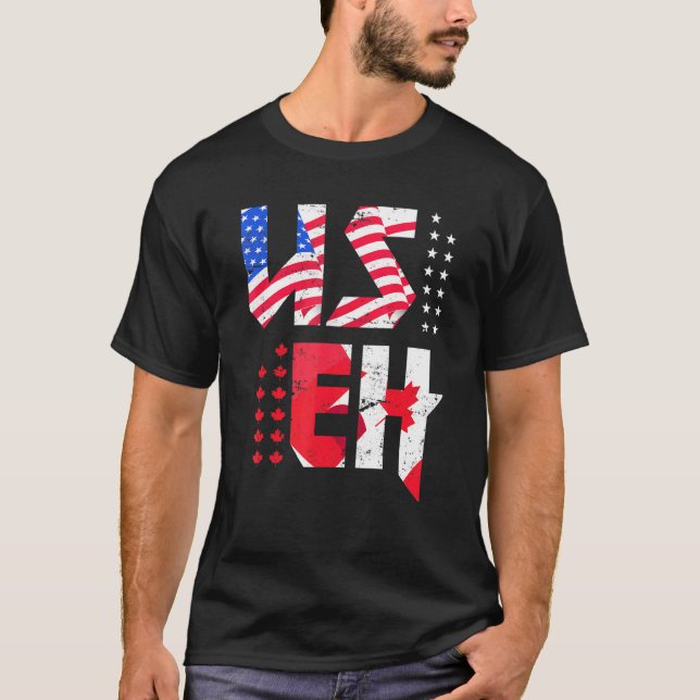 Maple Leaf Us Flag Canadian American Pride Useh Ca T-Shirt (Front)