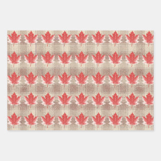 Maple Leaf Wrapping Paper Flat Sheet Set of 3