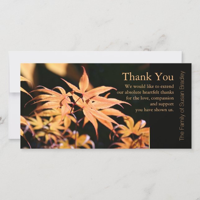 Maple Leaves 3 Sympathy Thank You Note Card (Front)