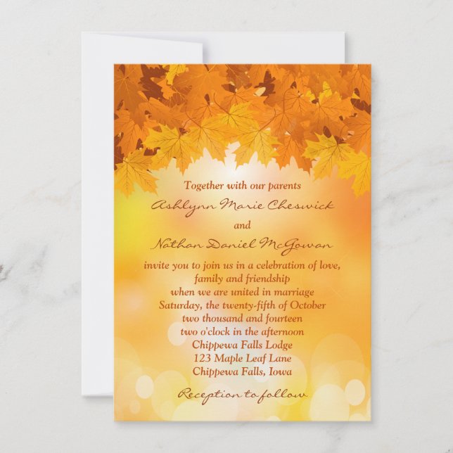Maple Leaves Autumn Splendour Wedding Invitation (Front)