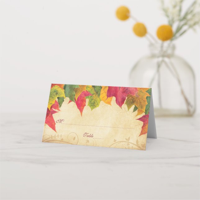 Maple Leaves Autumn Wedding Folded Place Cards (Front)