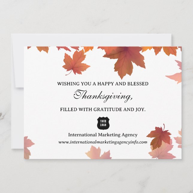 Maple Leaves Business Company Client Thanksgiving Holiday Card (Front)