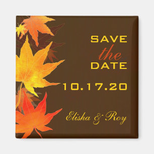 Maple Leaves Chocolate Brown Wedding Save the Date Magnet