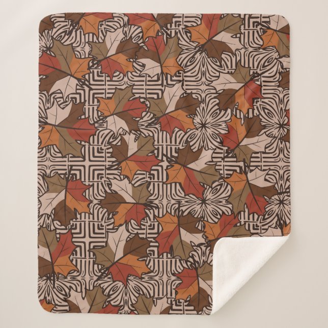 Maple Leaves Four-Finger Flower Pattern Sherpa Blanket (Front)