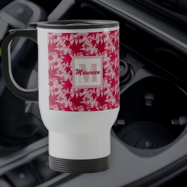 Maple Leaves on a Pink Background Travel Mug (Creator Uploaded)