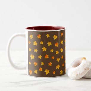 Maple leaves on Brown Background Two-Tone Coffee Mug