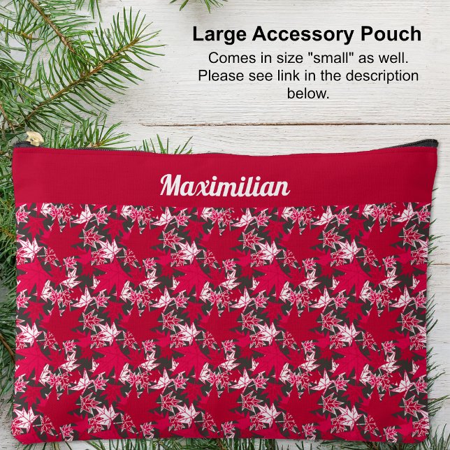 Maple Leaves on Charcoal - LARGE Accessory Pouch (Red and White Maple Leaves on Charcoal - LARGE Accessory Pouch by The Canadian Outpost shop)
