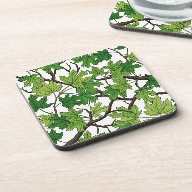 Maple leaves on white coaster (Left Side)
