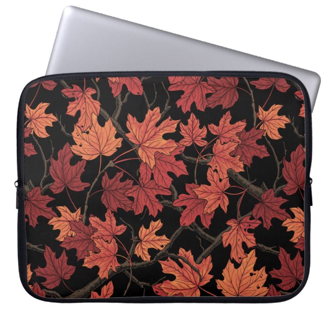 Maple leaves on white laptop sleeve (Front)