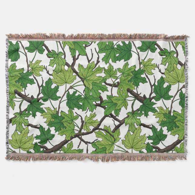 Maple leaves on white throw blanket (Front)
