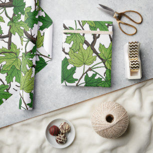 Maple leaves on white wrapping paper