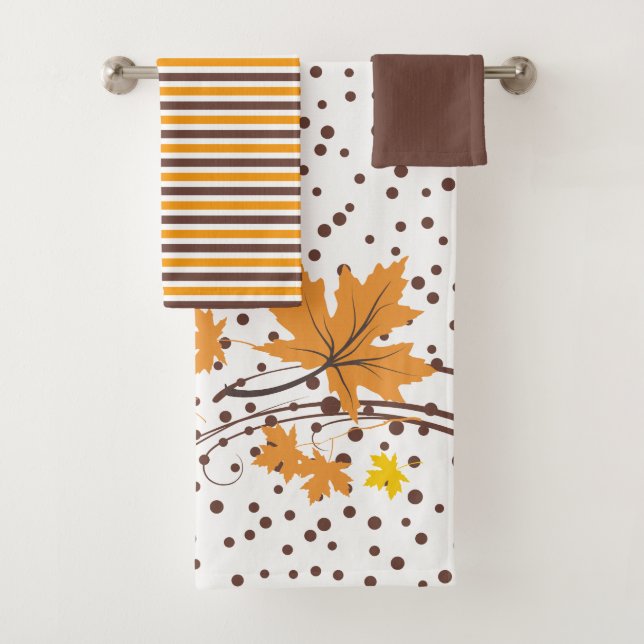 Maple leaves orange, brown bath towel set (Insitu)