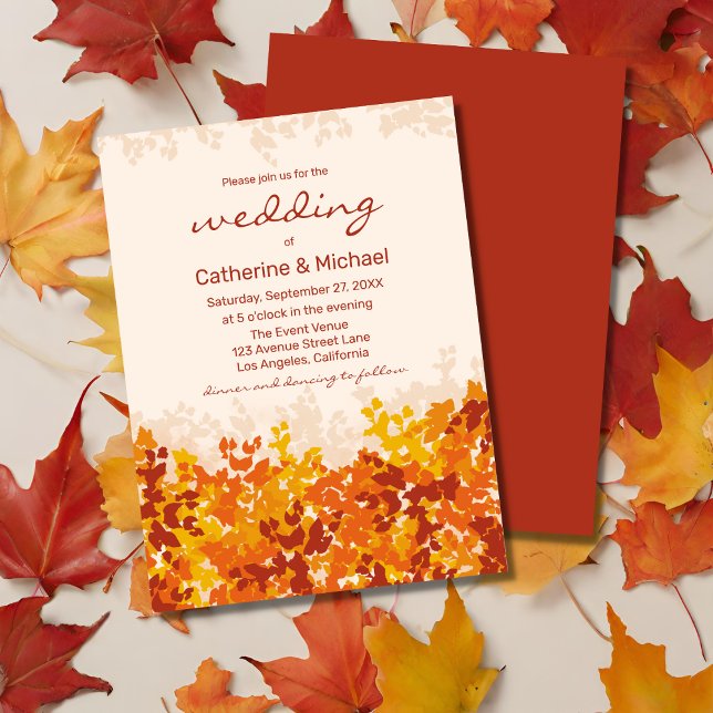 Maple Leaves Orange & Terracotta Autumn Wedding Invitation (Creator Uploaded)
