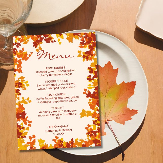 Maple Leaves Orange & Terracotta Autumn Wedding Menu (Creator Uploaded)