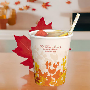 Maple Leaves Orange & Terracotta Autumn Wedding Paper Cups