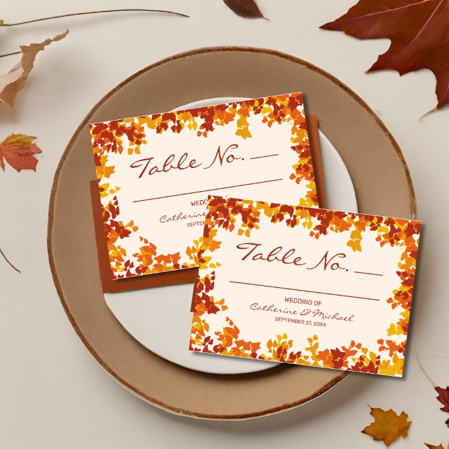 Maple Leaves Orange & Terracotta Autumn Wedding Place Card (Creator Uploaded)