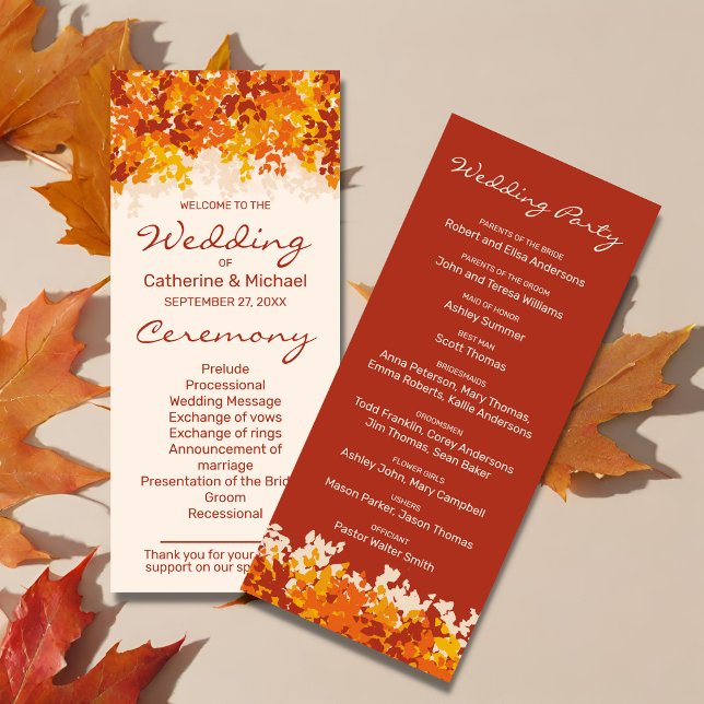 Maple Leaves Orange & Terracotta Autumn Wedding Programme (Creator Uploaded)
