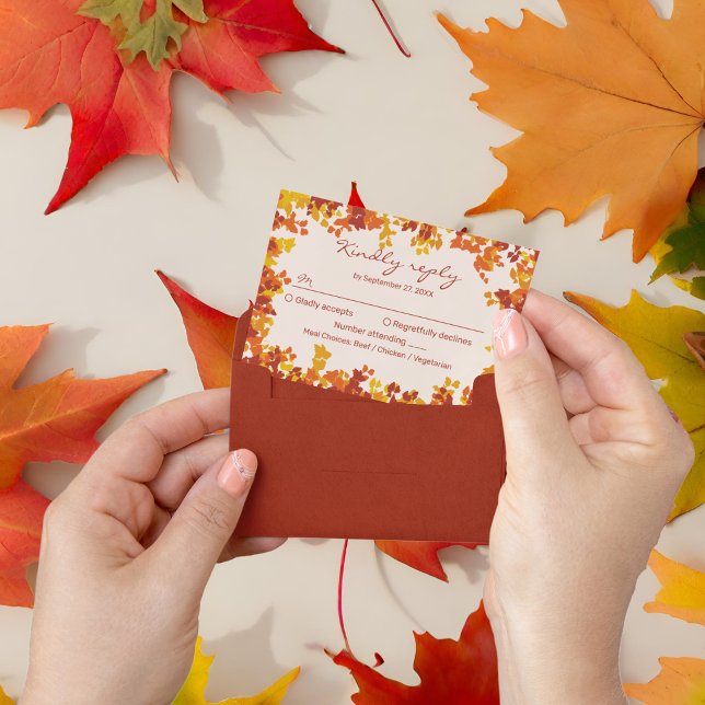 Maple Leaves Orange & Terracotta Autumn Wedding RSVP Card (Creator Uploaded)