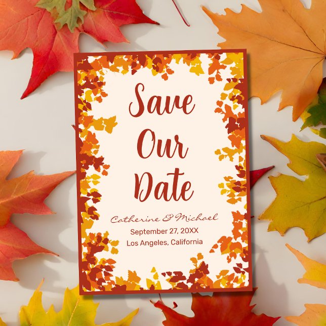 Maple Leaves Orange & Terracotta Autumn Wedding Save The Date (Creator Uploaded)
