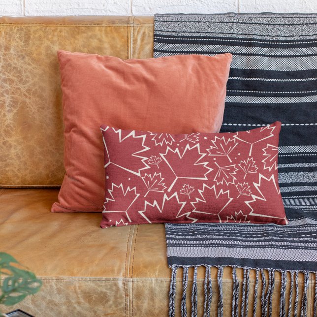 Maple Leaves Outline 2 || Red Lumbar Cushion (Creator Uploaded)