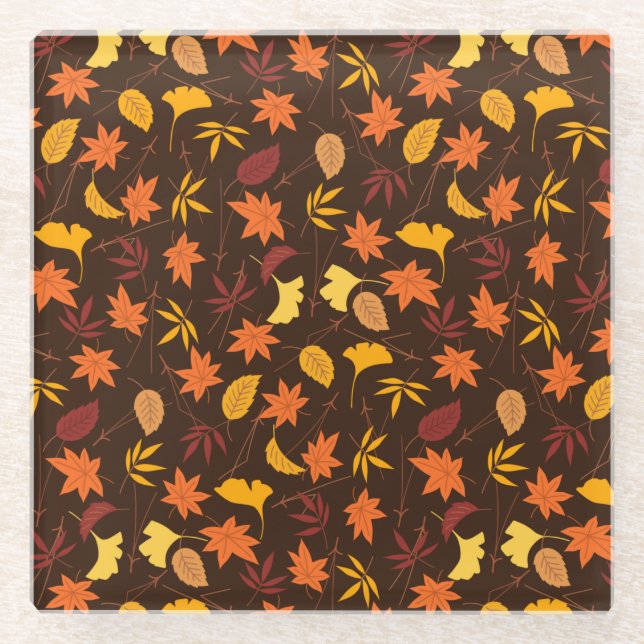 Maple Leaves Pattern-45947 Glass Coaster (Front)