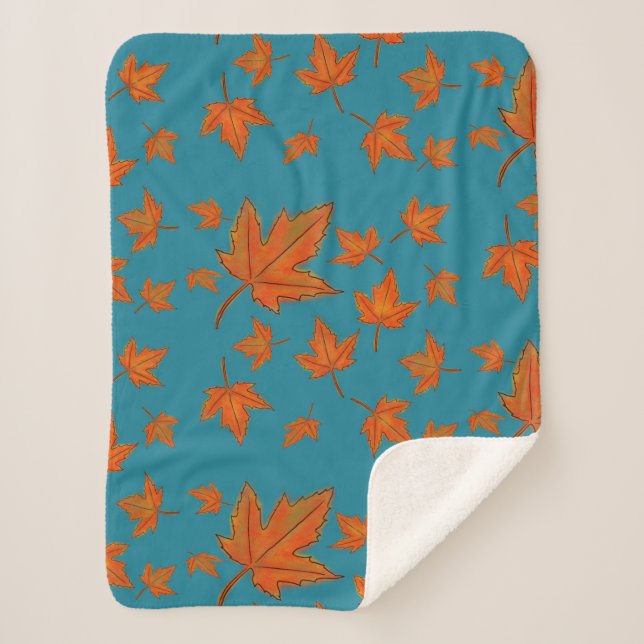 Maple Leaves Pattern Sherpa Blanket (Front)