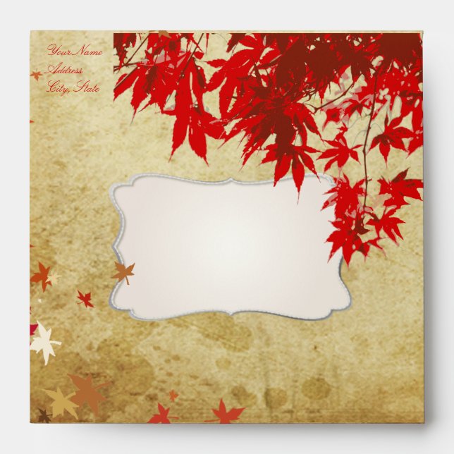 Maple Leaves, Red, Faux Parchment Envelopes (Front)