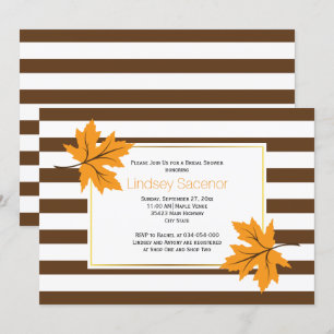 Maple leaves & stripes fall wedding bridal shower invitation