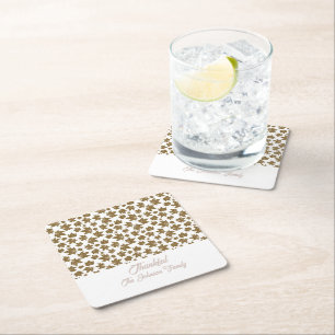 Maple Leaves Thankful Thanksgiving Brunch Dinner Square Paper Coaster
