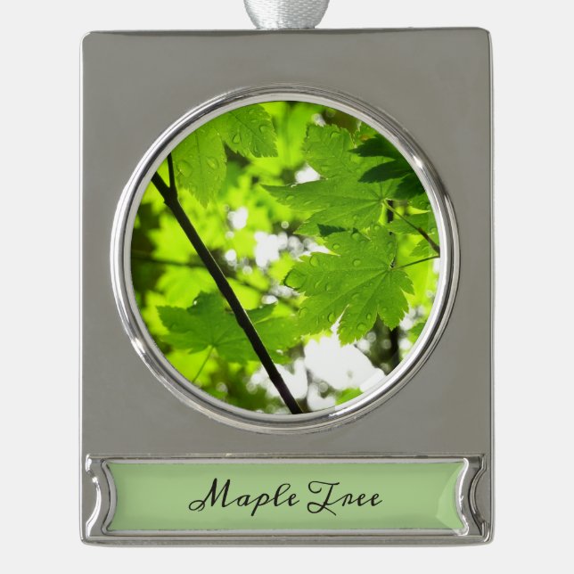 Maple Leaves with Raindrops Silver Plated Banner Ornament (Front)