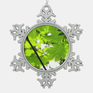 Maple Leaves with Raindrops Snowflake Pewter Christmas Ornament