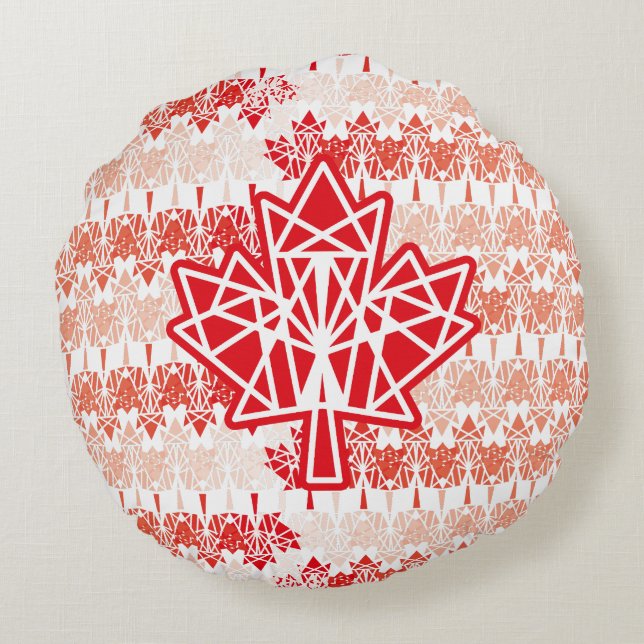 MAPLE MADE WITH TRIANGLES CANADA FLAG BY MASANSER ROUND CUSHION (Back)