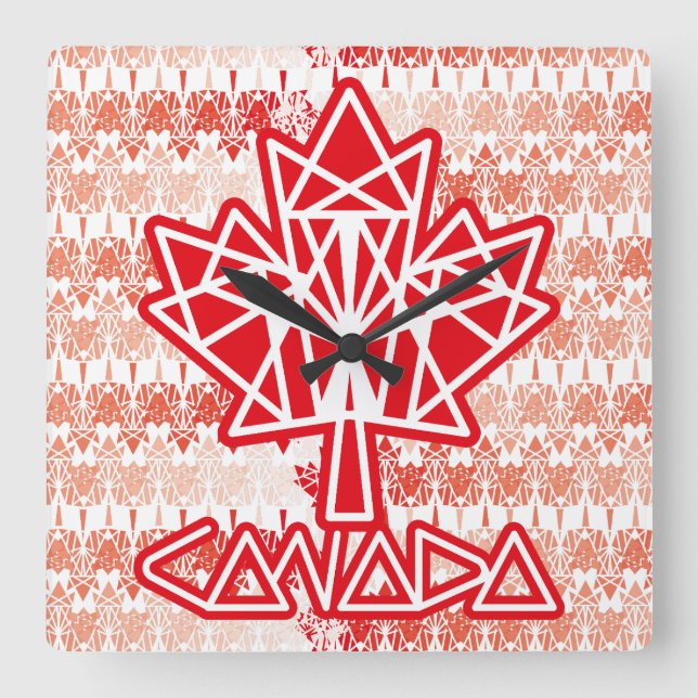 MAPLE MADE WITH TRIANGLES CANADA FLAG BY MASANSER SQUARE WALL CLOCK (Front)